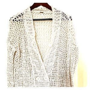 Free people long cotton netting cardigan.